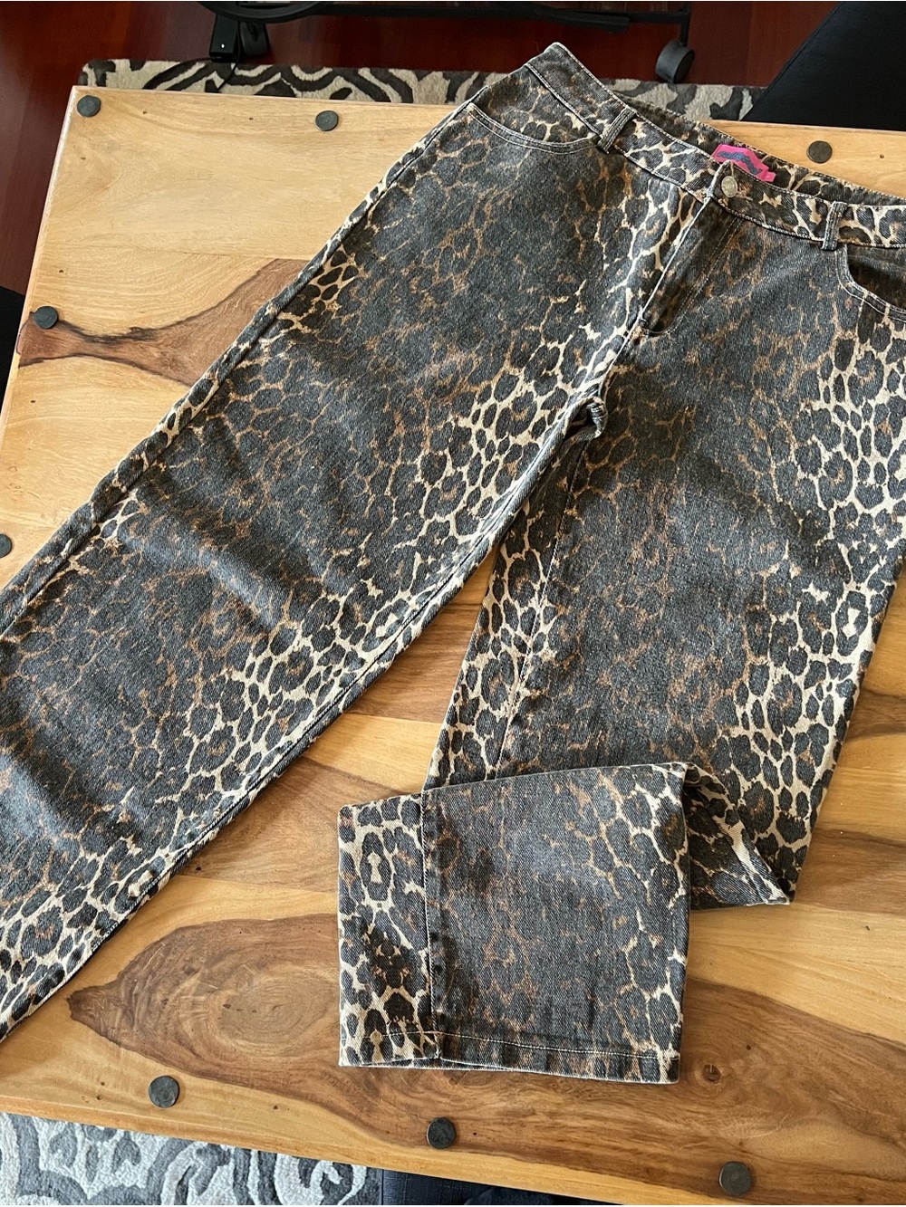 Edikted Leopard Print Straight Leg Jeans - Brown/Black